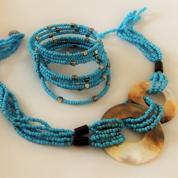 Fashion Jewelry Jewelry - Stunning Abalone Seed Bead Necklace & Bracelet Set